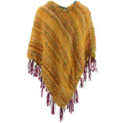 Stripe Crochet Poncho Long - Yellow