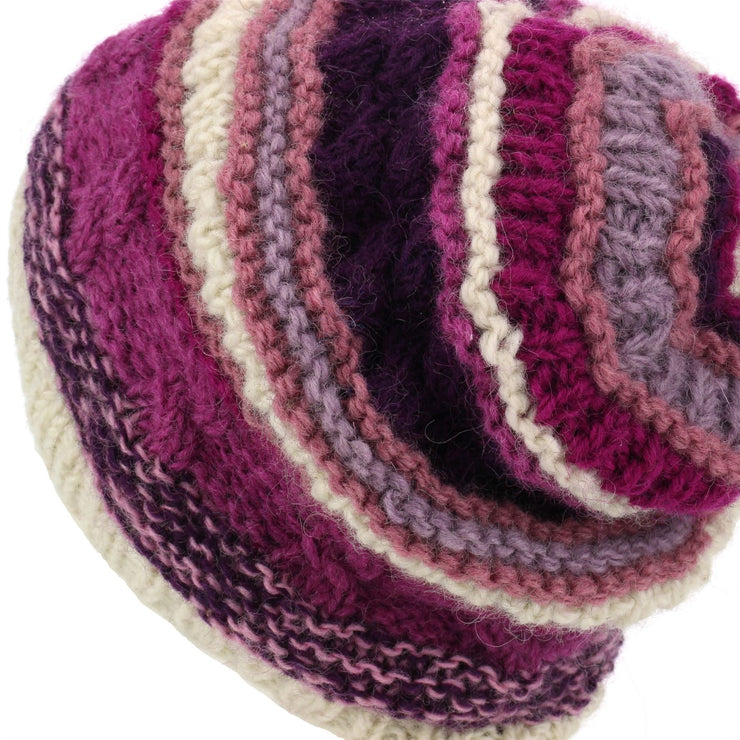 Wool Knit Beanie Hat - Stripe Pink