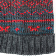Chunky knit baggy bobble beanie hat with colourful fairisle pattern - Grey