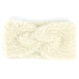 Faux Fur Twisted Bowknot Headband - Cream