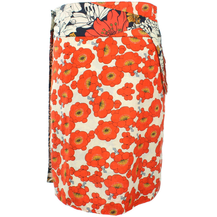 Reversible Popper Wrap Knee Length Skirt - Floral / Japanese Floral