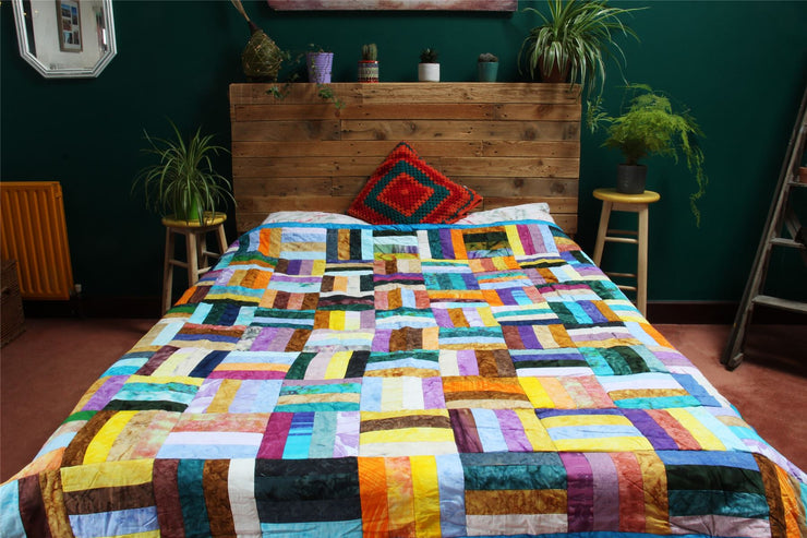 Handmade Quilted Patchwork Batik Printed Bedspread