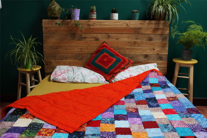 Handmade Quilted Patchwork Batik Printed Bedspread