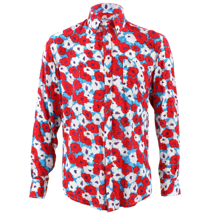 Tailored Fit Long Sleeve Shirt - Red & White Abstract Floral