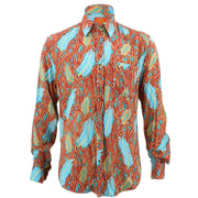 Tailored Fit Long Sleeve Shirt - Blue Feathers & Red Grass