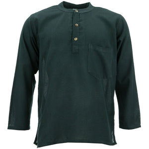Cotton Grandad Collar Shirt - Black
