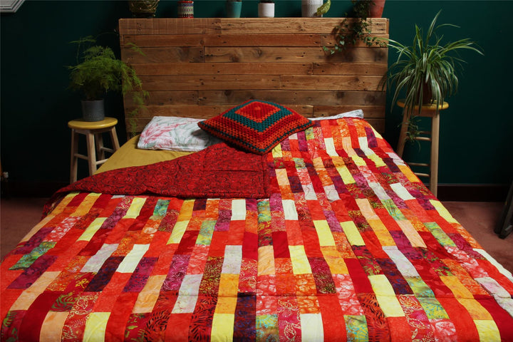 Handmade Quilted Patchwork Batik Printed Bedspread