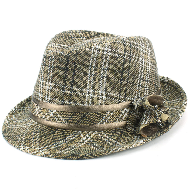 Wool Tweed Trilby Hat with Flower - Beige