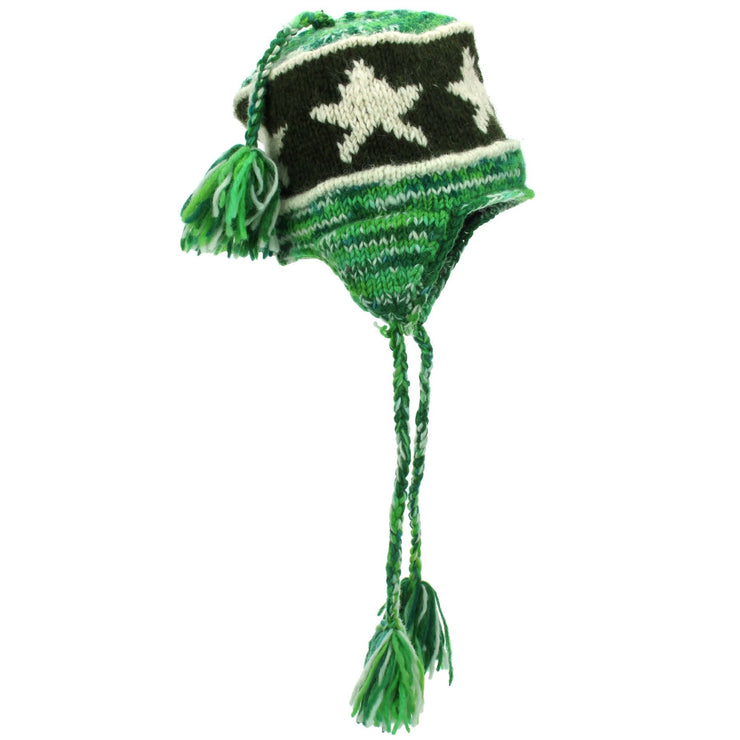 Wool Knit Earflap Tassel Hat - Star Green SD
