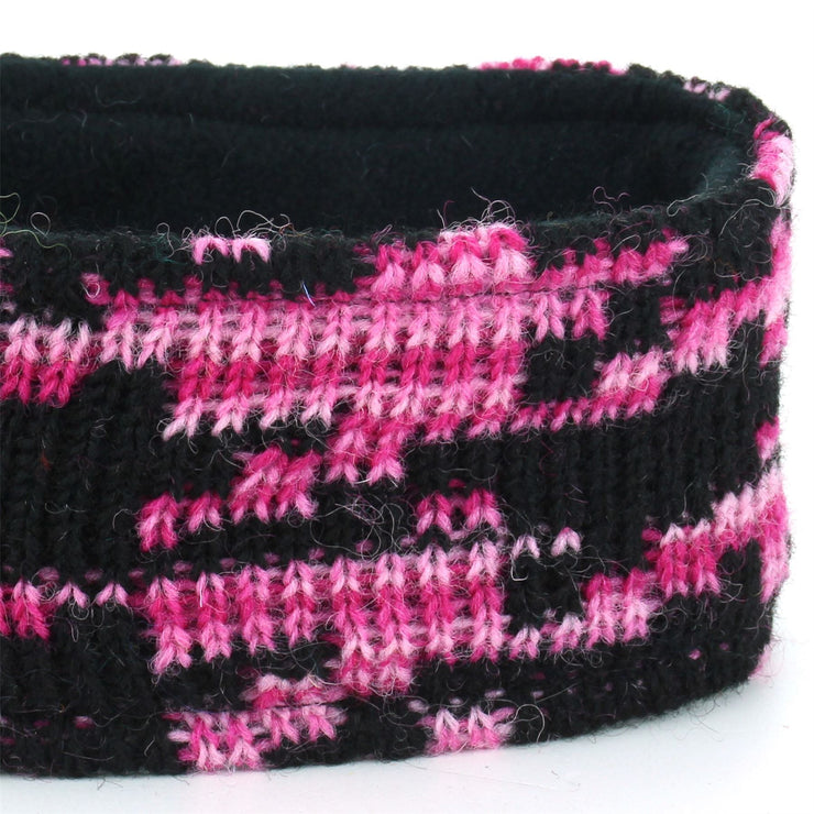 Wool Kint Headband - Pink Houndstooth