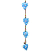 Hanging Mobile Decoration String of Hearts - Blue - Brown String