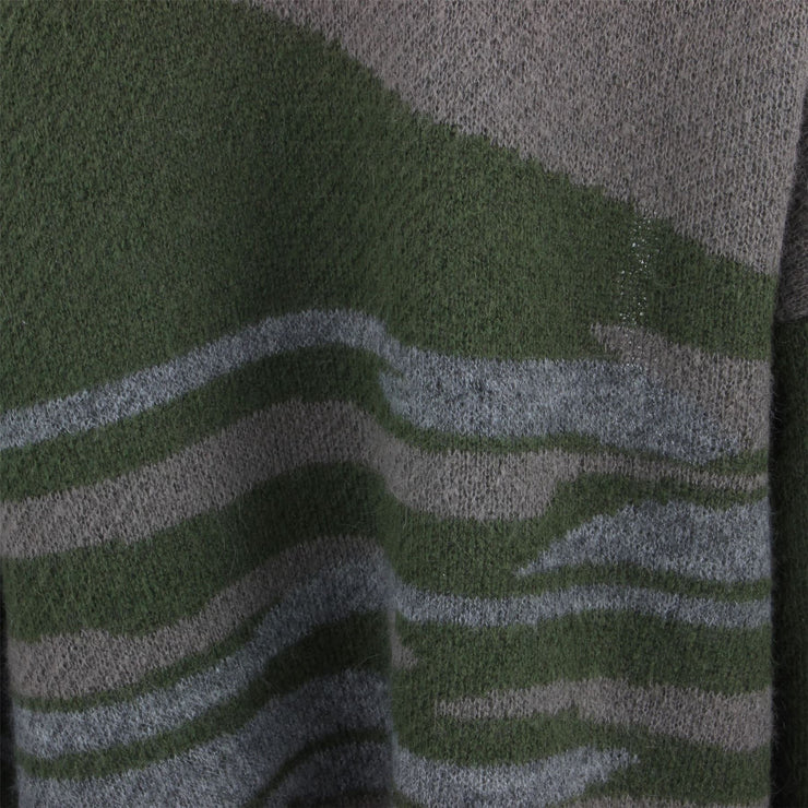 Wool Blend Knit Cardigan with a Shawl Collar - Green Grey