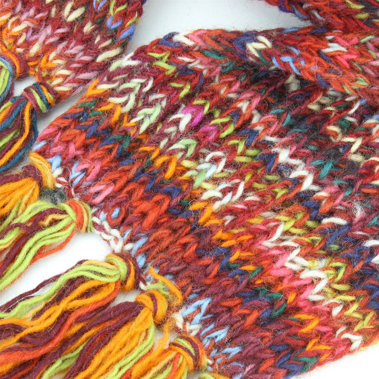 Chunky Wool Knit Scarf - Space Dye - Red & Purple