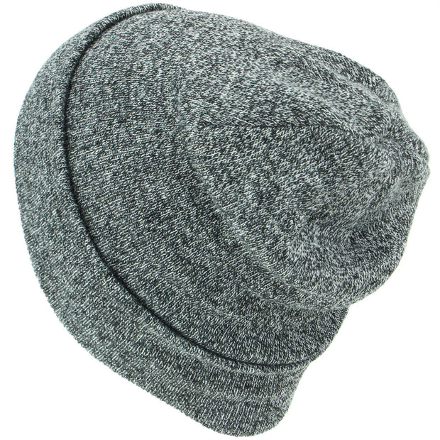 Fine Knit Marl Beanie Hat with Turn-up - Black