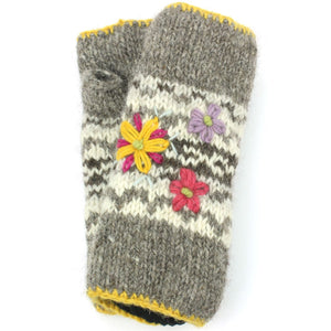 Chauffe-bras en tricot de laine - fleur - avoine
