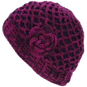 Bonnet fleur en tricot acrylique - violet