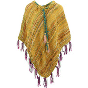 Stripe Crochet Poncho Long - Yellow