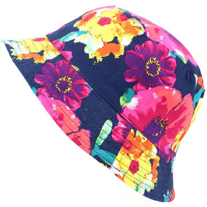 Bright Floral Print Reversible Bucket Hat - Blue