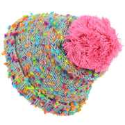 Children's Grey Beanie Bobble Hat with Rainbow Fleck - Pink Bobble