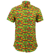 Tailored Fit Short Sleeve Shirt - Red Green Harlequin