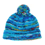 Chunky Wool Knit Beanie Bobble Hat - SD Bright Blue Mix