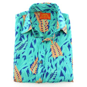 Tailored Fit Short Sleeve Shirt - Salmon Pink Feathers & Turquoise Grass