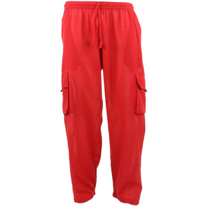 Pantalon cargo népalais classique en coton léger uni - rouge