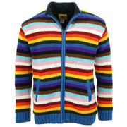 Hand Knitted Wool Jacket Cardigan - Stripe Progress Rainbow