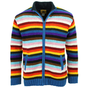 Cardigan veste en laine tricoté à la main - arc-en-ciel de progrès à rayures