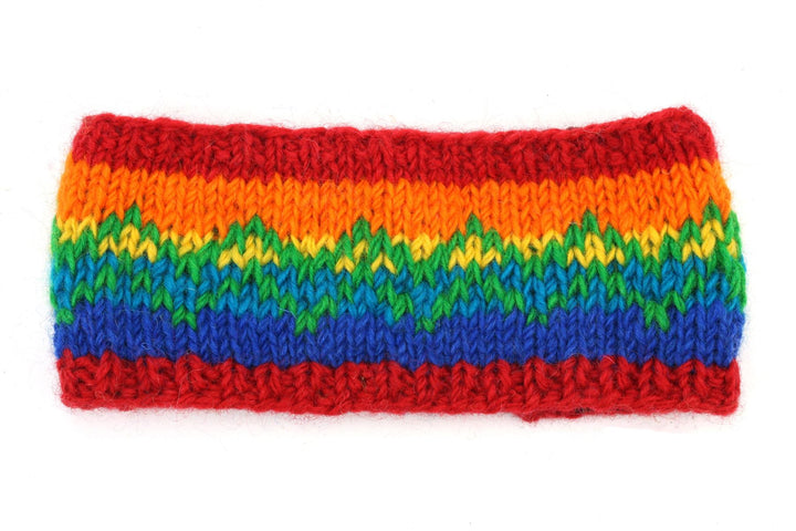 Hand Knitted Wool Headband  - Rainbow Zig Zag
