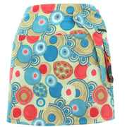 Reversible Popper Wrap Mini Skirt - Abstract Floral / Swirls & Spheres