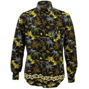 Tailored Fit Long Sleeve Shirt - Black Floral Palm