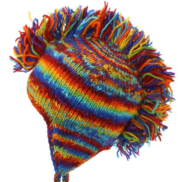 Wool Knit 'Punk' Mohawk Earflap Beanie Hat - Rainbow SD