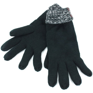 Two-Tone Knitted Mens Gloves - Black