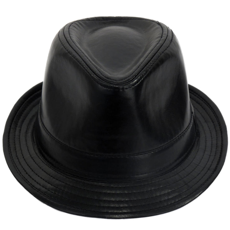 PU Leather Retro Trilby Hat - Black