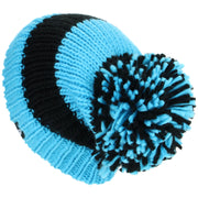 Chunky Acrylic Knit Beanie Hat with a MASSIVE Bobble - Blue & Black