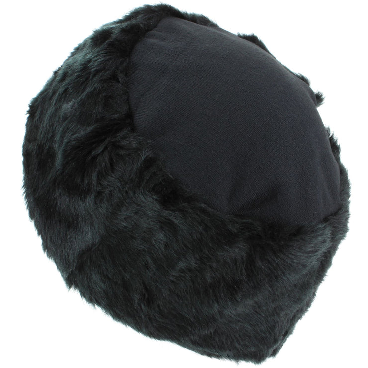 Ladies Faux Fur Hat with Jersey Crown - Black
