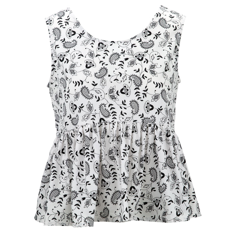 Ruched Box Top - White Paisley Flower