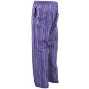 Classic Nepalese Lightweight Cotton Striped Trousers Pants - Purple