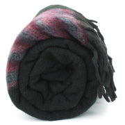 Tibetan Wool Blend Shawl Blanket - Black with Maroon & Grey Reverse