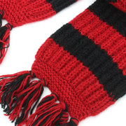 Chunky Wool Knit Striped Scarf - Red & Black