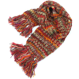 Écharpe en tricot de laine épaisse - teinture spatiale - rouge foncé