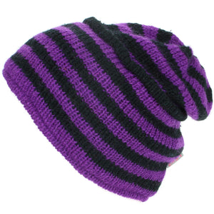 Bonnet en laine tricoté Ridge avec doublure en polaire - Violet et noir