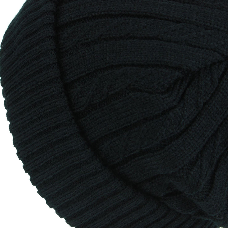 Fine Knit Beanie Hat with Super Soft Fleece Lining - Black