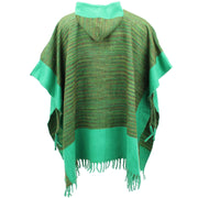 Soft Vegan Wool Hooded Tibet Poncho - Green & Light Green