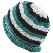 Chunky Wool Knit Beanie Hat with Rolled Brim - Green