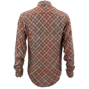 Tailored Fit Long Sleeve Shirt - Red & Grey Abstract on Brown