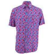 Tailored Fit Short Sleeve Shirt - Red & Blue Abstract