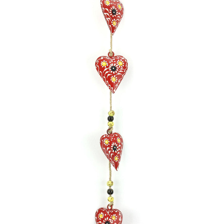 Hanging Mobile Decoration String of Hearts - Red - Sand String