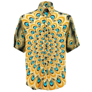 Kurzarmhemd mit normaler Passform – Pfauenmandala – Gelb